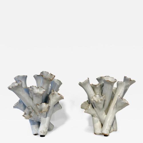 Sea Flowers white glazed Ceramic Vases. 1990's