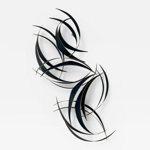Abstract Black Metal Wall Sculpture by Curtis Jere, “Flight” 1997