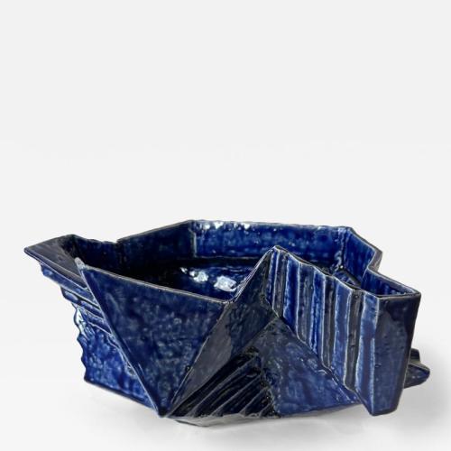 R.A. Pesce Cubist Vessel in Cobalt Blue Glaze. United States.