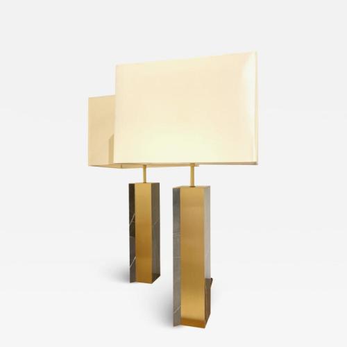 Pair of Diagonal Marble and Bronze Table Lamps by James Devlin Studio