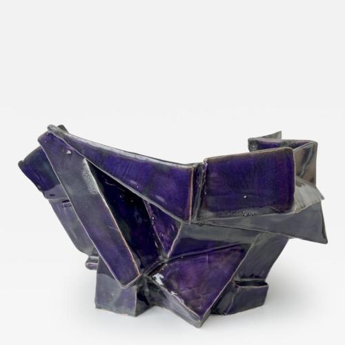 R.A. Pesce Cubist Ceramic Vessel, Obergine Glaze