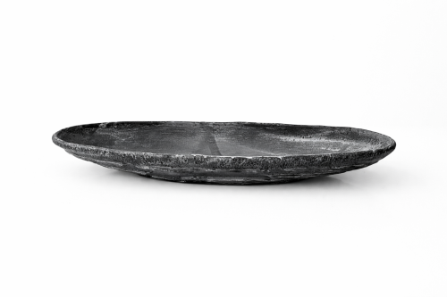 Black, Grey and White Patterned and Textured Oblong Bowl by Aram C.