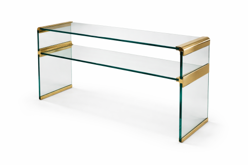 Glass and brass Waterfall console by Leon Rosen for the Pace Collection