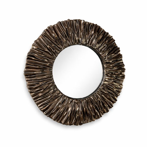 Carved Black-Chrome Ceramic Frame Mirror by Aram C.