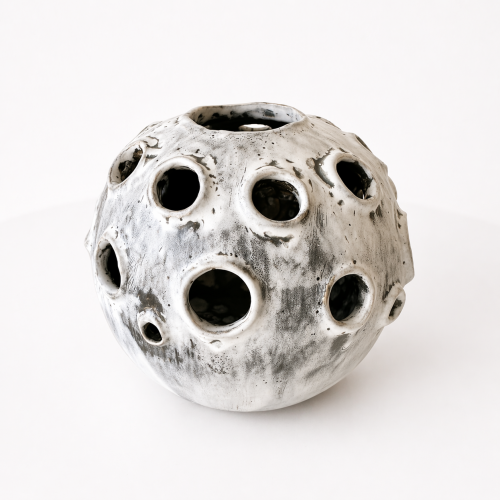 Grey and White Moonvase with Decorative Openings by Aram C