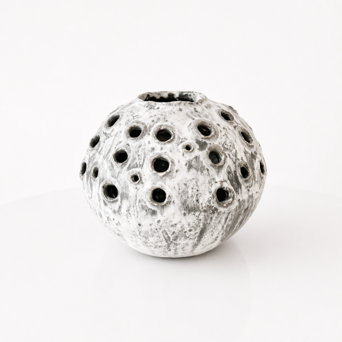Grey and White Moonvase with Decorative Openings by Aram C.