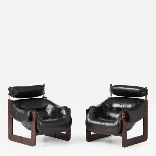 Pair of Leather Lounge Chairs by Percival Lafer, Brazil, 1970s