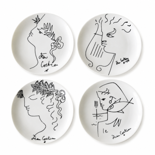 Set of Jean Cocteau Limoges Porcelain Plates. France, 1950s.