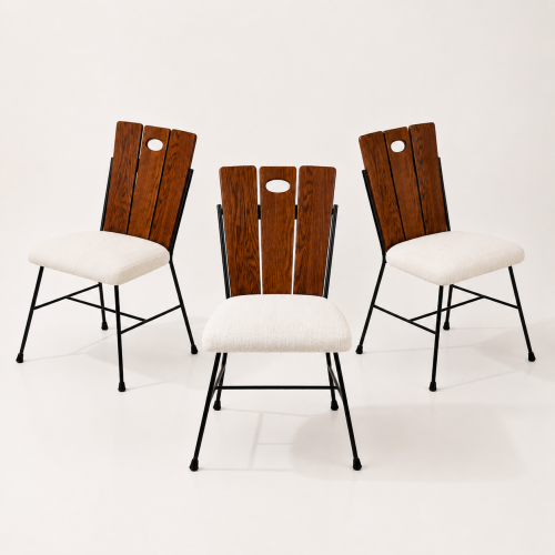 Set of Three Iron and Oak Side Chairs by Richard McCarthy