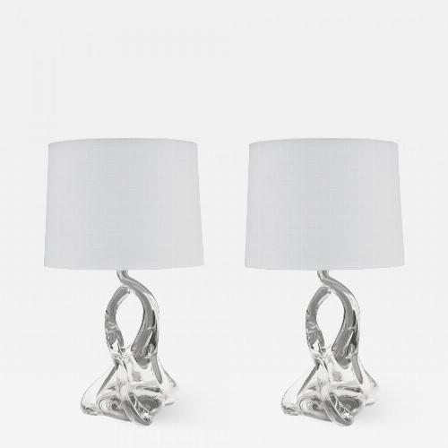 Pair of clear swivel glass lamps manufacturer Val Saint Lambert