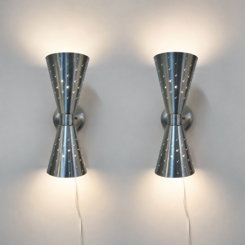Mid-Century Modern Pair of Vintage Aluminum Sconces, Italy, 1950's