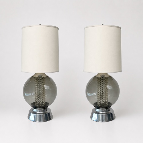 Pair of Mid Century Modern Glass Sphere Lamps. 1970's.