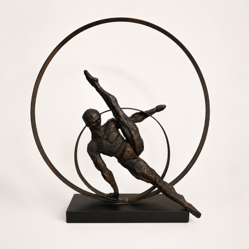 Gymnastic Cast Metal Sculpture with Copper Patina, Late 20th Century.
