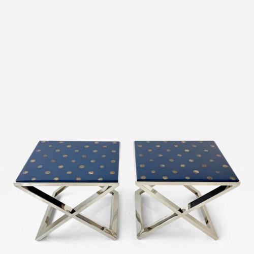 A pair of contemporary side tables. Tops created by ABDB Designs.
