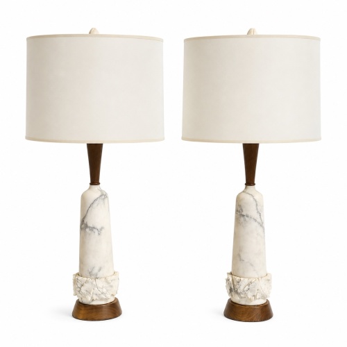 Pair of Mid-Century Carved Marble Table Lamps. Italy, 1960s.