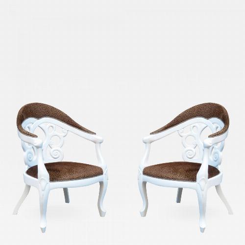 Pair of Armchairs designed by David Barrett. Solid wood in white Lacquer.