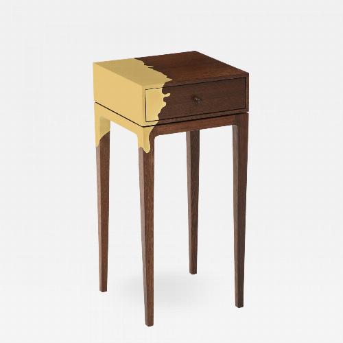 Contemporary oak and brass side table. America.