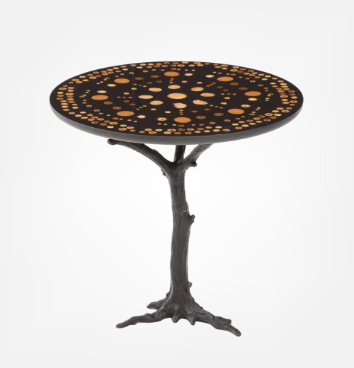 Contemporary table. Iron base with an Unique art piece designed by ABDB Studio.