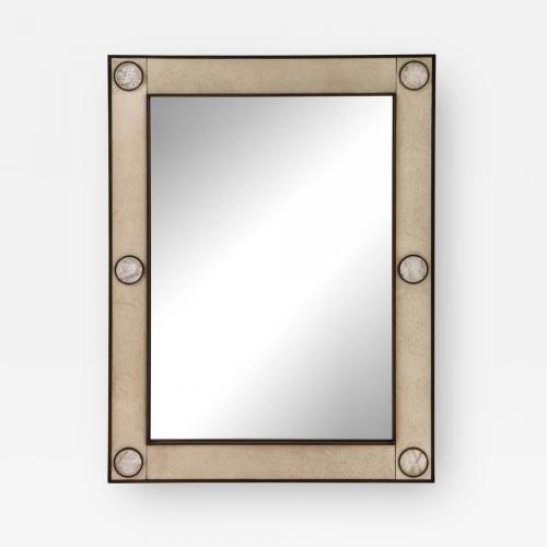 Unique mirror with a "parchemin gauffré" frame and rock crystals inserts.