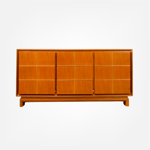 An American of Martinsville walnut Modern credenza with brass inlay circa 1960.