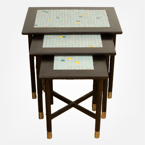 A set of three Mid-Century Modern nesting tables with tile inserts