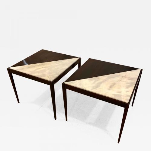 A pair od Mid-Century modern side tables. Rosewood with marble inserts. 1950s.