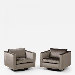 Pair of Swivel Cube Lounge Chairs by Harvey Probber