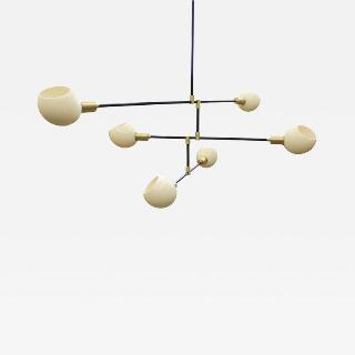 Sculptural chandelier by James Devlin, steel, brass, ostrich egg diffusers