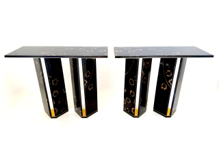 Pair of contemporary consoles with cactus resin panels by ABDB Designs