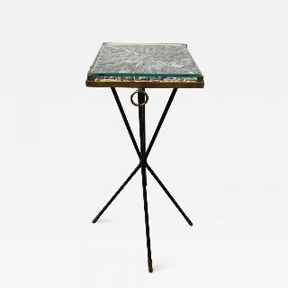 Italian side table, bronze details supporting a blue Kyantine stone top